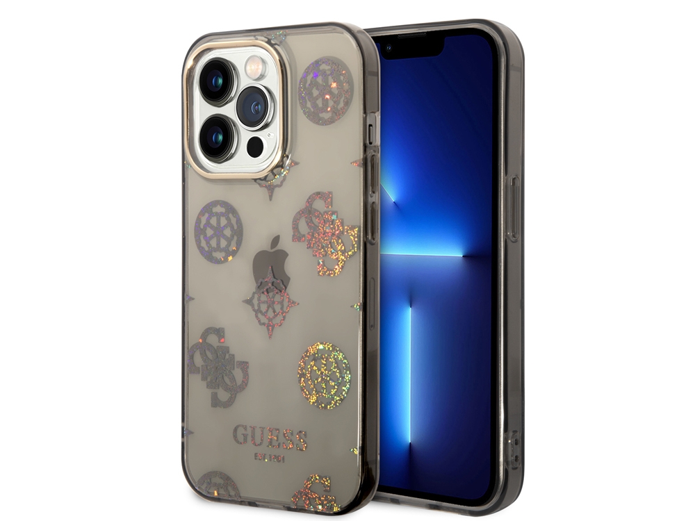 Coque Guess TPU Peony pour iPhone 14 Pro - Noire translucide