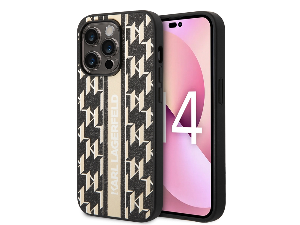 Coque Karl Lagerfeld PU Monogram Stripe pour iPhone 14 Pro - Crème