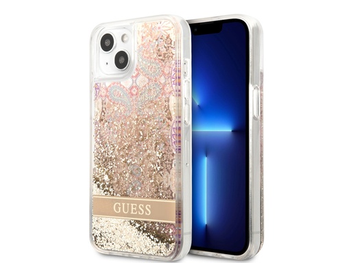 [H8477] Coque Guess Flowers à paillettes flottantes pour iPhone 14 Plus - Golden Paradise