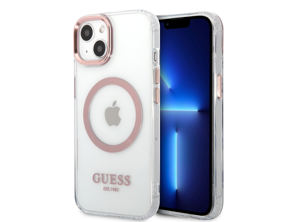 Coque Guess TPU Magsafe Metal Outline pour iPhone 14 - Transparente