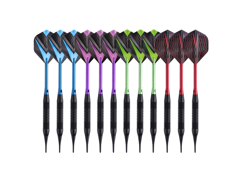 Jeu de 12 fléchettes professionnelles à pointe plastique 19gr - Modèle Cupra - Coloris mixte