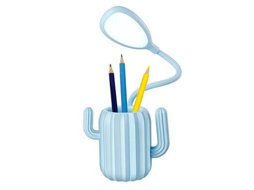 [TK046] Pot à crayons avec éclairage LED ajustable - Modèle Cactus - Bleu