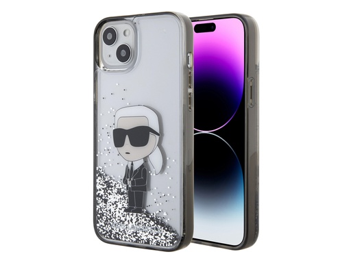 [H64089] Coque Karl Lagerfeld Glitter Ikonik à paillettes flottantes pour iPhone 15 Plus - Argent