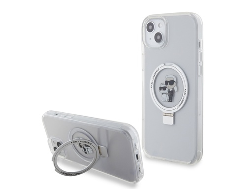 [H68889] Coque Karl Lagerfeld TPU Ring Stand Magsafe Karl et Choupette pour iPhone 15 Plus - Transparente