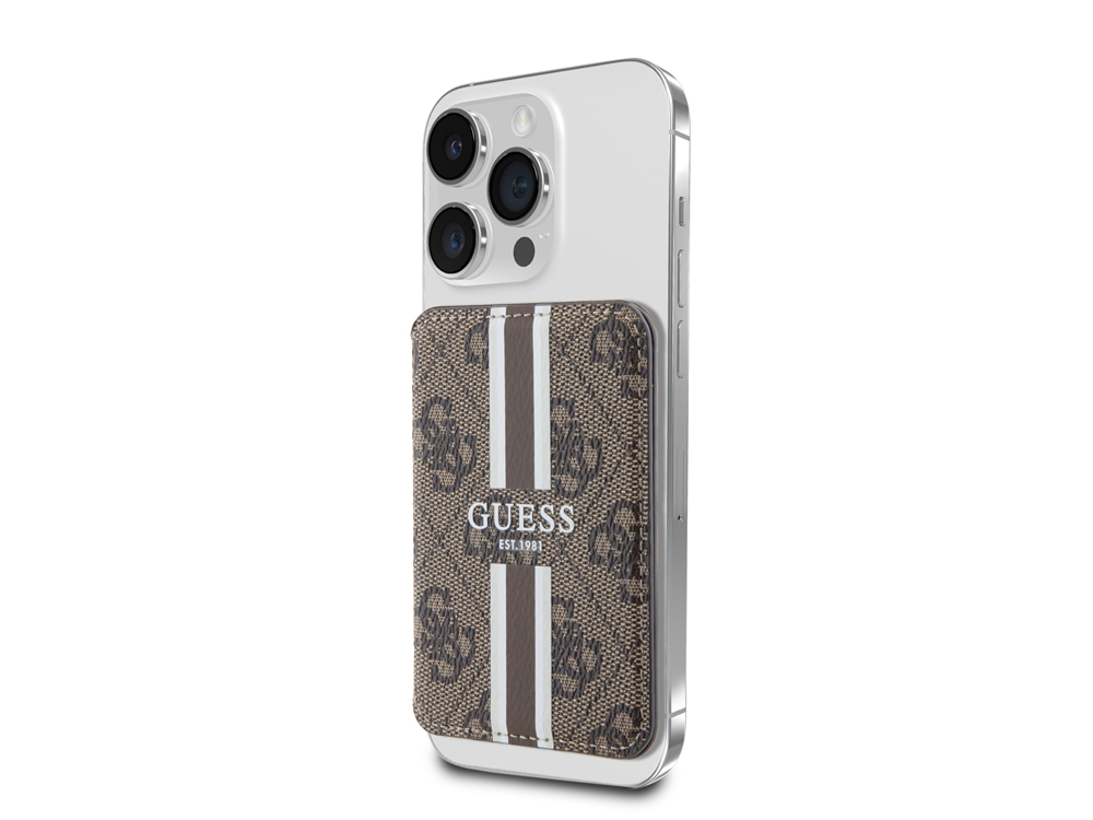 Porte-cartes Guess Stripes Magsafe avec fixation magnétique - Marron