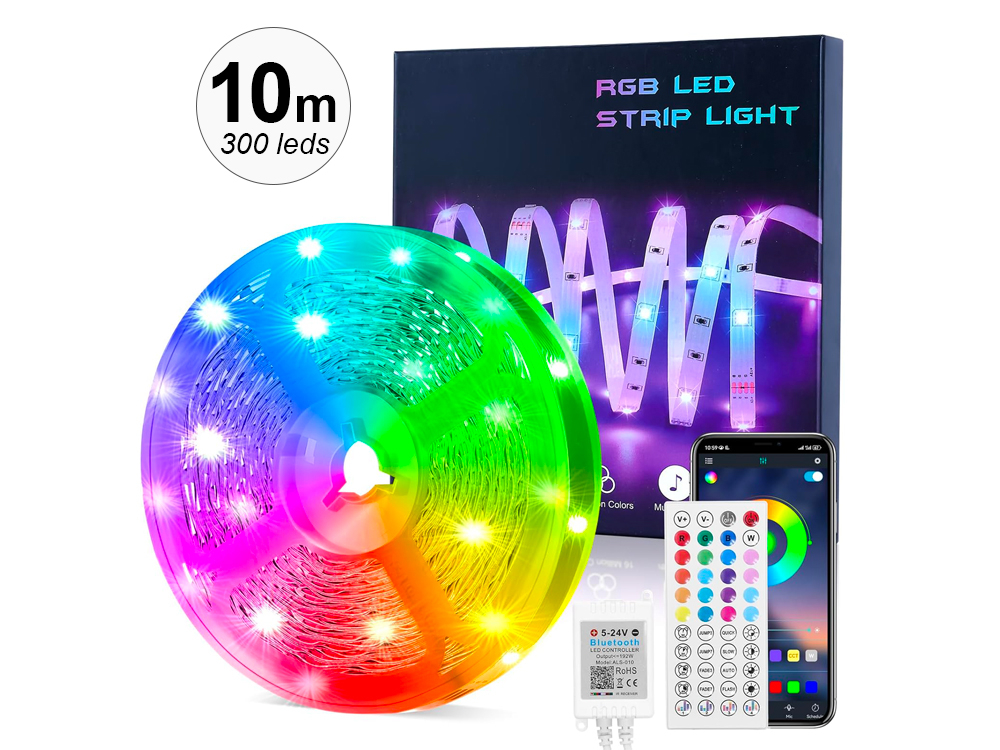 Ruban LED Bluetooth 10 m connecté avec télécommande