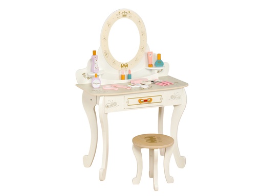 [TK453] Coiffeuse en bois avec tabouret et accessoires